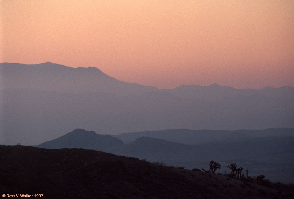 Ridges before sunrise seen from Owl Canyon, California