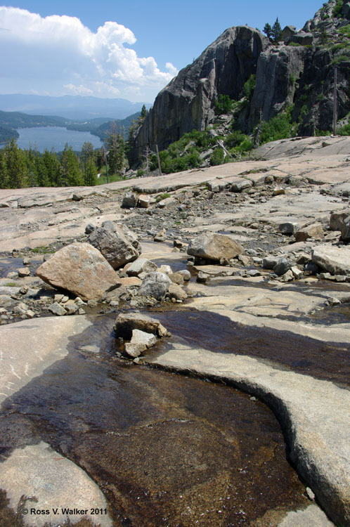 Snowmelt trickle on granite, high above Donner Lake, California