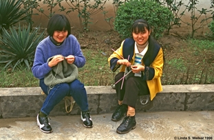Girls knitting