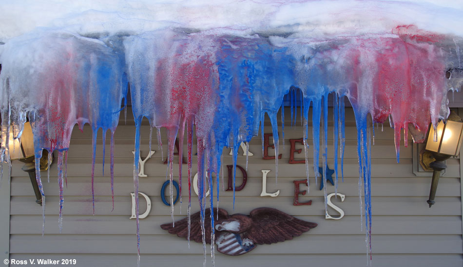 dyed icicles at Yankee Doodles restaurant, Alpine, Wyoming