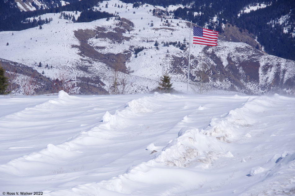 Flag in winter wind, Bennington, Idaho