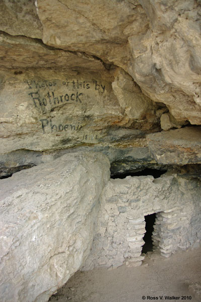 Historic cliff dwelling vandalism at Montezuma Well, Arizona, Rothrock photographer