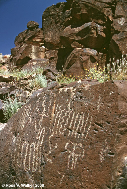Petroglyphs on a lava flow, Woods Wash, Mojave National Preserve, California