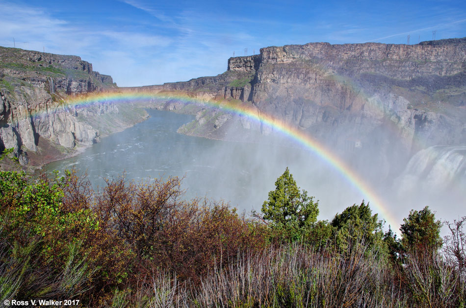 Rainbow in the Snake River Canyon caused by spray from Shoshone Falls, near Twin Falls, Idaho