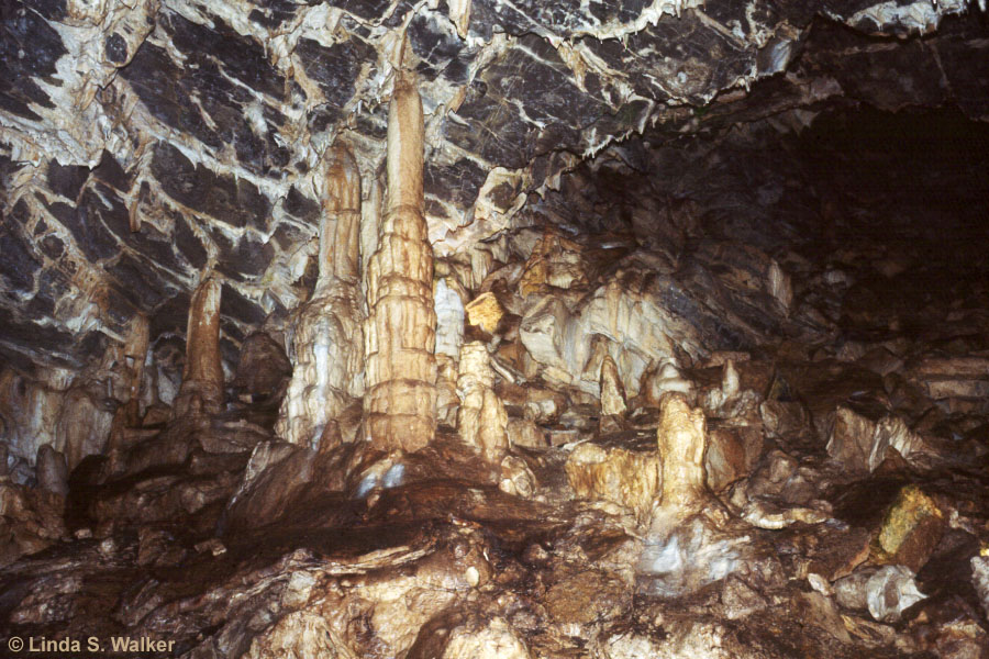 Stalagmite columns, Minnetonka Cave, St. Charles, Idaho.