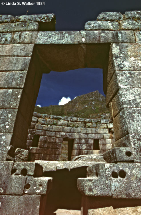 Stonework through a window, Machupicchu, Peru