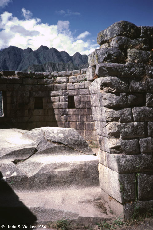 Stonework and temple, Machupicchu, Peru