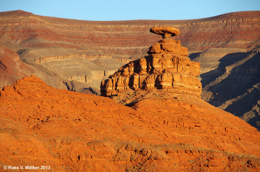 Late afternoon light creates unbelievable color on Mexican Hat rock, Utah