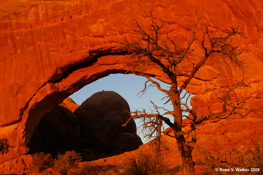 North Window arch in the last rays of sunlight, Arches National Park, Utah