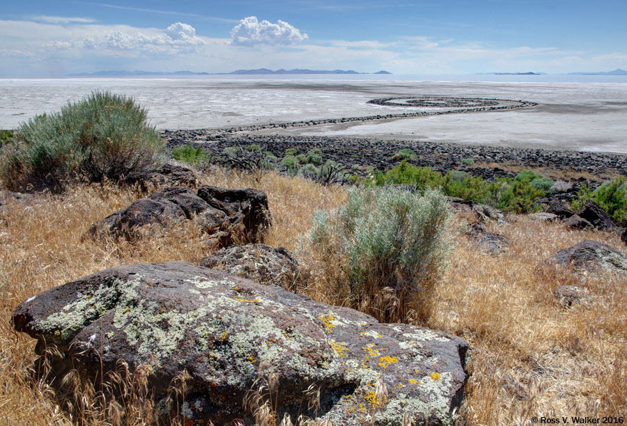 Spiral Jetty on the shore of the Great Salt Lake, Utah
