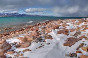 Snow and sandstone, Bear Lake, Utah