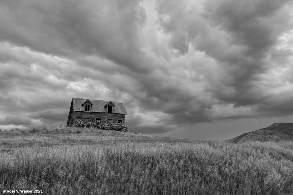 An abandoned house waiting out a storm, near Georgetown, Idaho