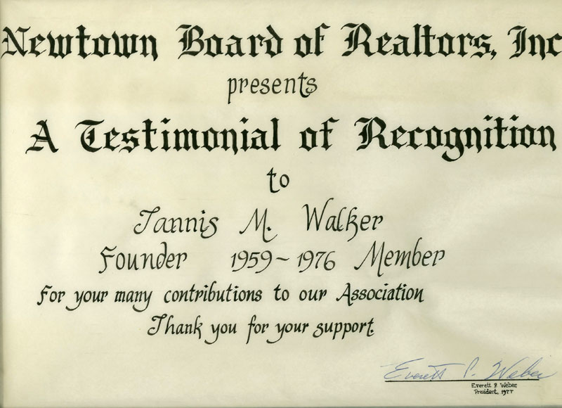 Tannis Walker, Board of Realtors Certificate