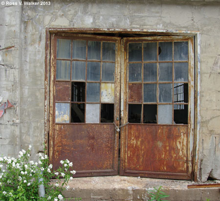 Rusty door at the Hecla mining complex in Burke, Idaho