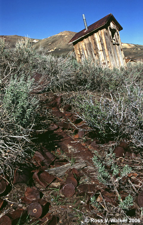 Outhouse and tin can dump, Bodie, California
