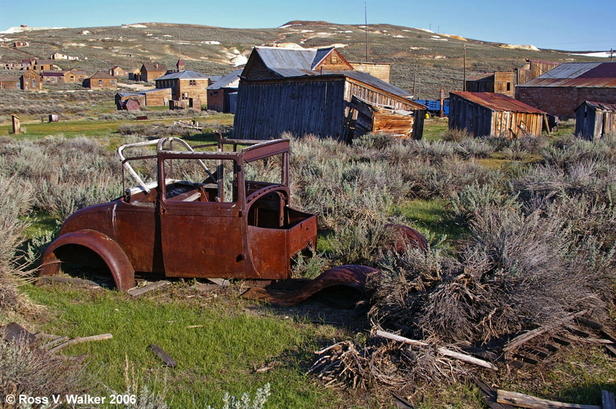 An old car and the abandoned city, Bodie, California