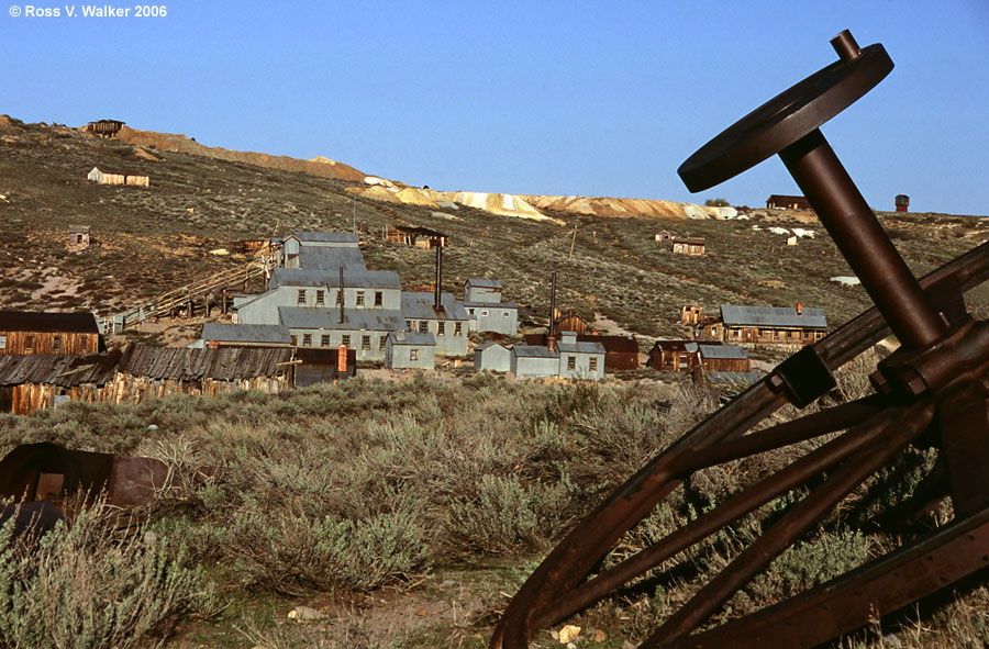 Mining wheel, Standard Mill, and mine tailings, Bodie, California