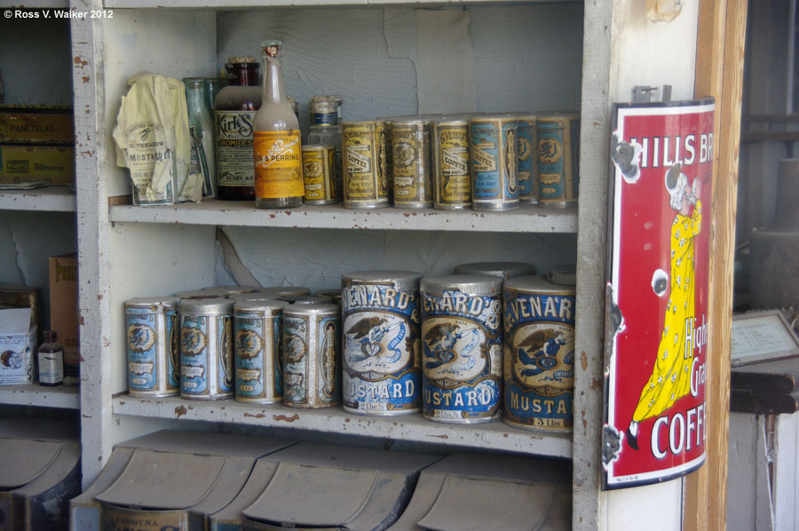 Goods on the shelf in the Boone store, Bodie, California