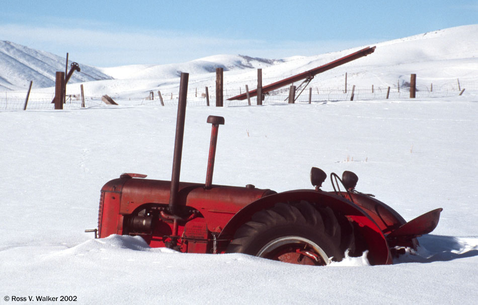 Abandoned tractor in snow, Chesterfield, Idaho