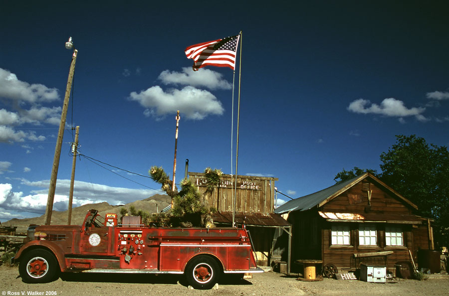Fire truck and Post Office, now a museum, Gold Point, Nevada