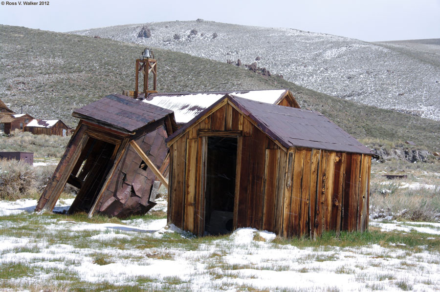 Leaning outhouse behind the firehouse, Bodie, California