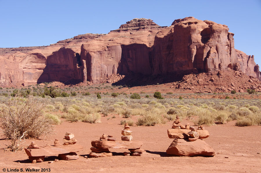 Monolith and cairns in Monument Valley, Arizona