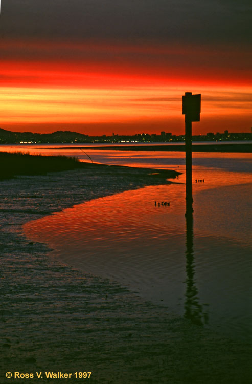 Bay Farm Island channel after sundown, Alameda, California