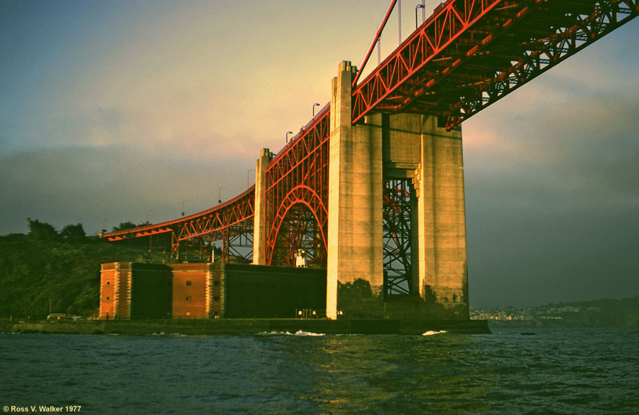 Fort Point, Golden Gate Bridge, seen from a fishing boat, San Francisco Bay