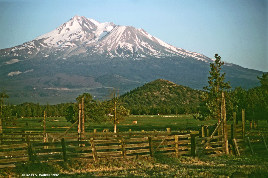 An old corral and Mt. Shasta from the north, California 