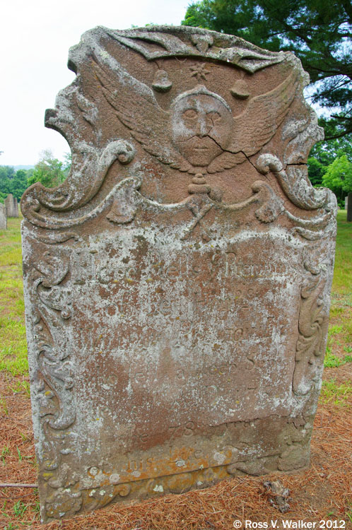 A 1775 gravestone in Woodbury cemetery, Connecticut.