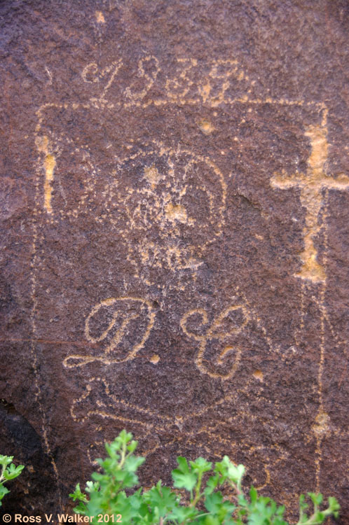 Historic graffiti, Parowan Gap, Utah