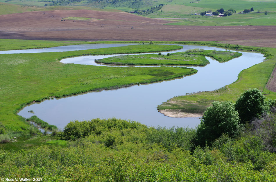 The Bear River meanders through farmland at Cleveland, Idaho