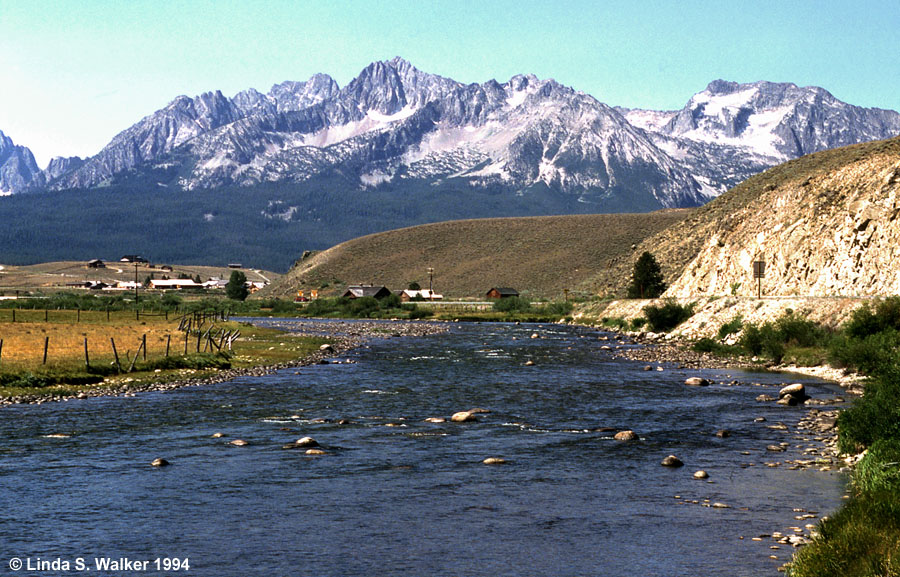Salmon River and Sawtooth Mountains at Stanley, Idaho