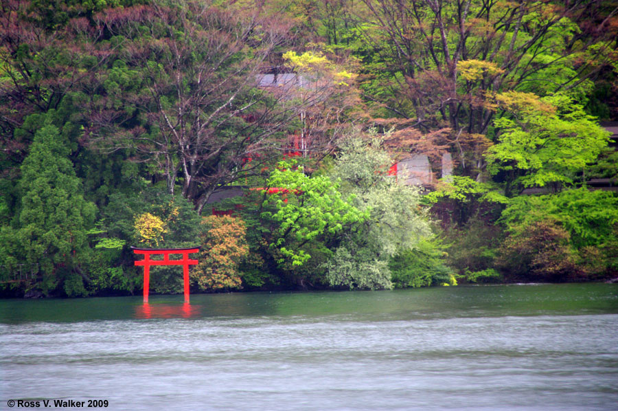 Torii gate on Lake Ashi from the pirate ship cruise