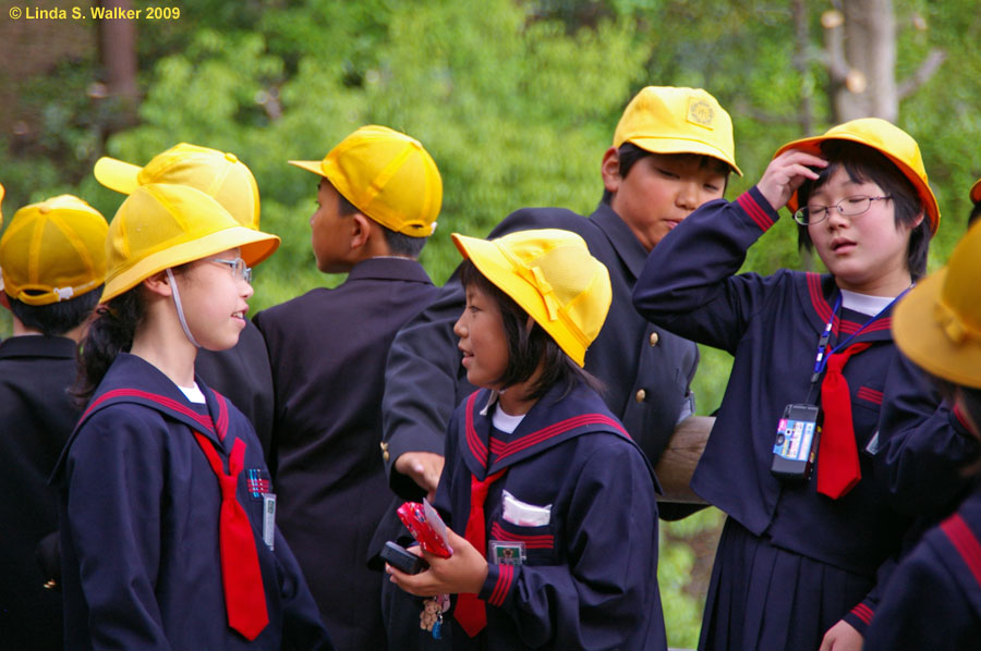 Kids in school uniforms, Kiyomizudera Temple, Kyoto, Japan