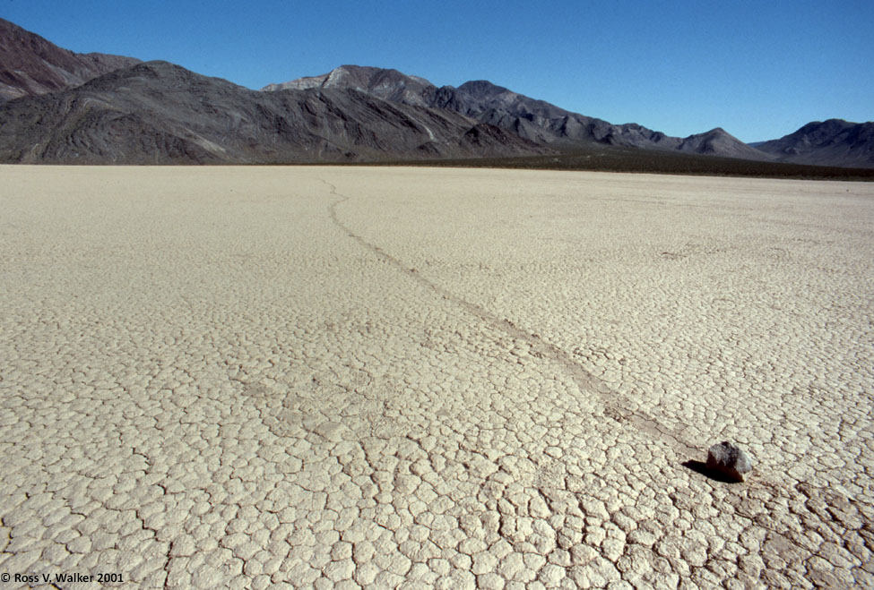 Moving rock on the Racetrack, Death Valley, California