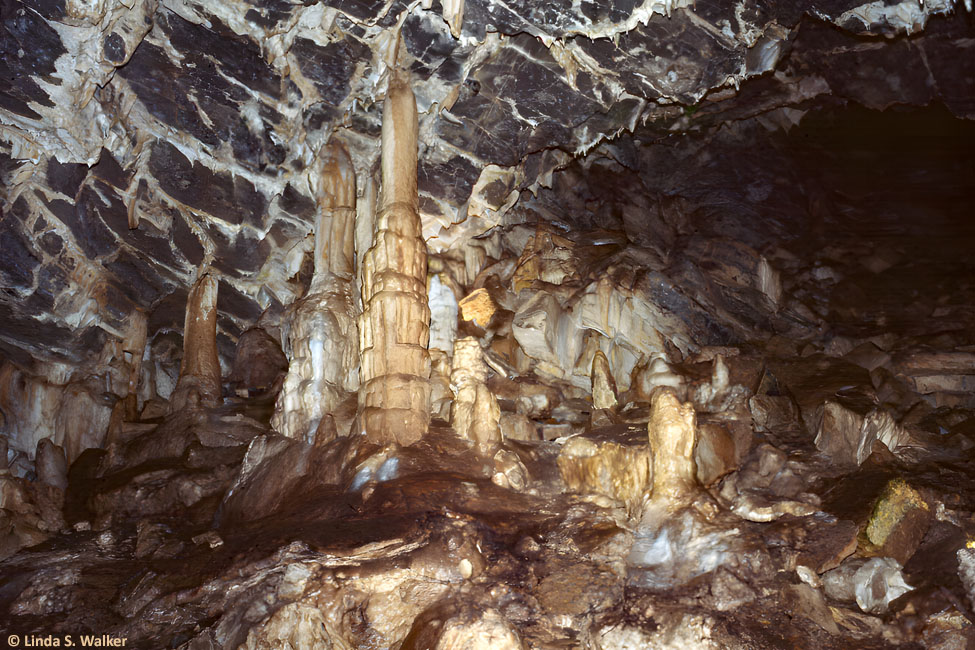 Stalagmite columns, Minnetonka cave, St. Charles, Idaho