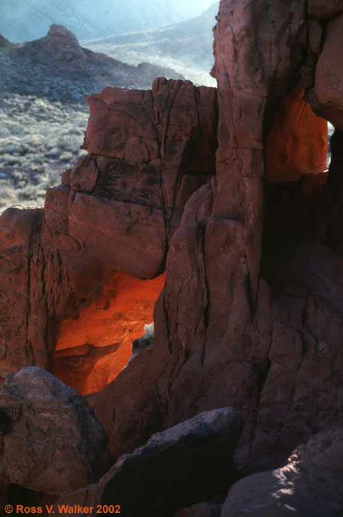 Sunlight reflected in rock windows at Valley Of Fire State Park, Nevada
