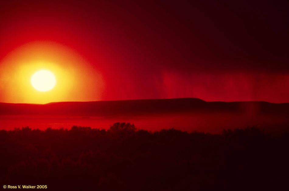 Sunset seen through a rain shower, The Narrows, Oregon