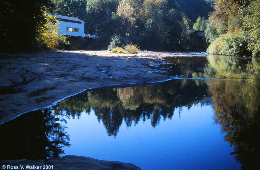 A glimpse of the covered bridge at Wildcat Creek, Austa, Oregon