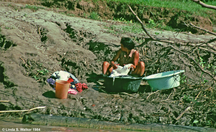 Laundry chores on the banks of the Amazon River, Peru