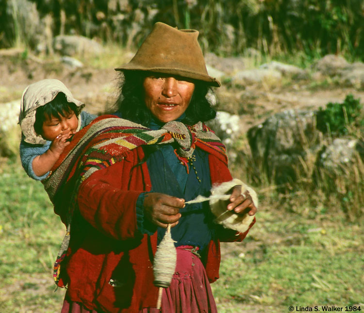 Mother With Child Spinning Wool, Cuzco, Peru