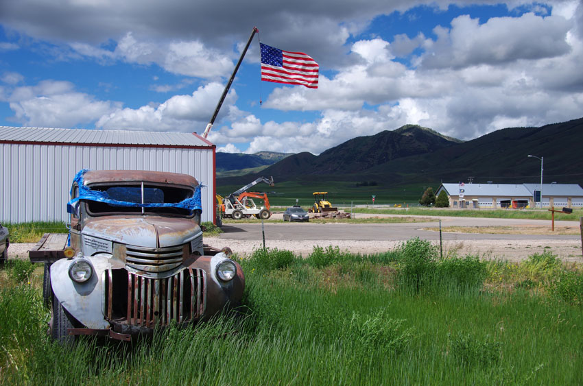 Old truck on Flag Day, Montpelier, Idaho