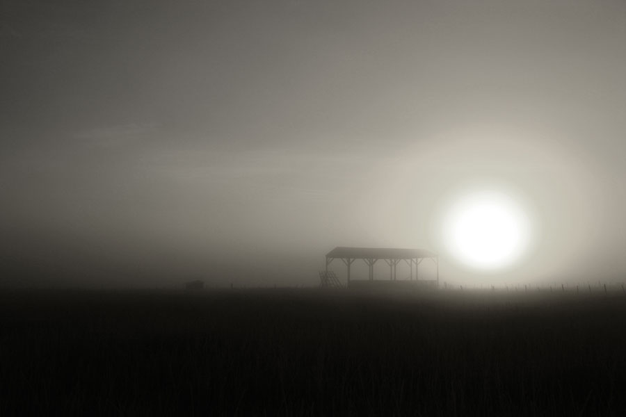 Hay shed in the morning