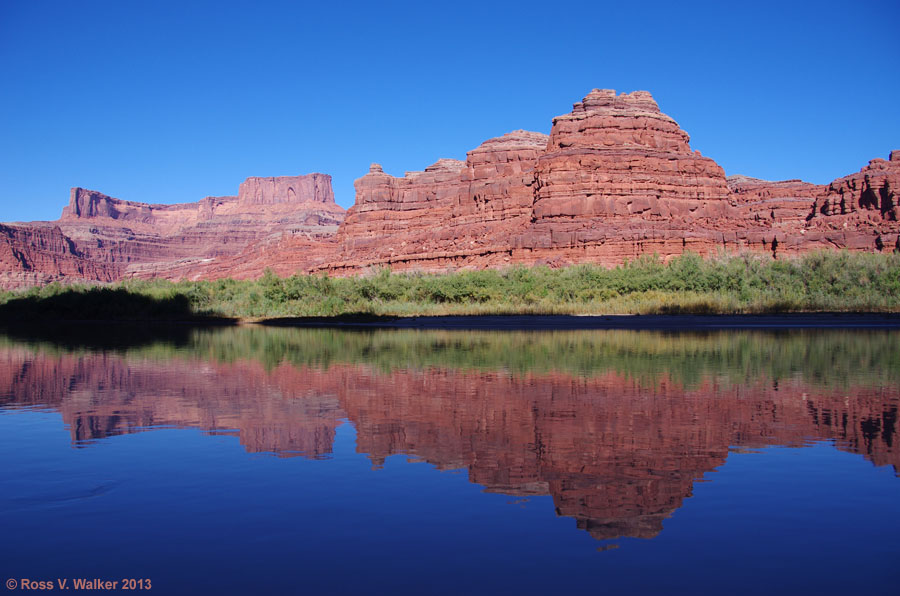 Red rock reflected in the Colorado River near Moab, Utah