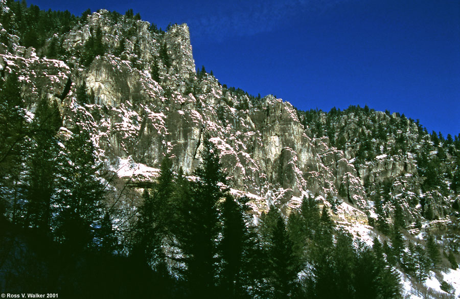 Cliffs dusted with snow, Logan Canyon, Utah