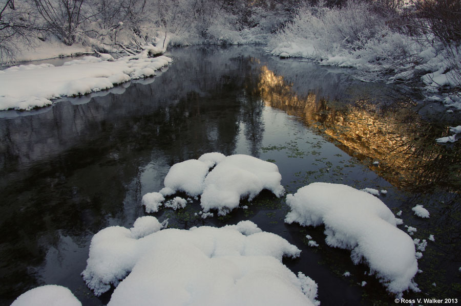 Canyon walls reflected in Pine Creek, Wyoming