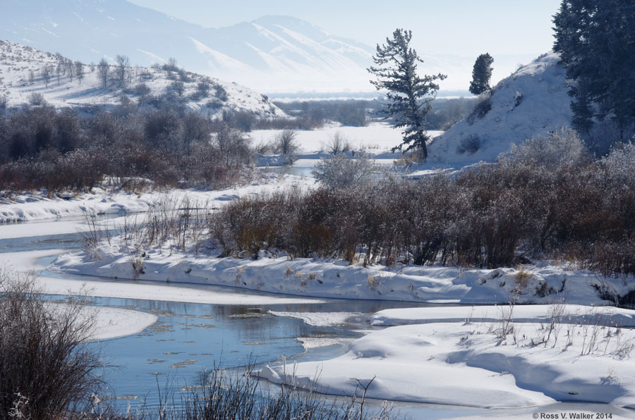 Salt River on a cold winter day looking out of a gap toward Star Valley, Wyoming