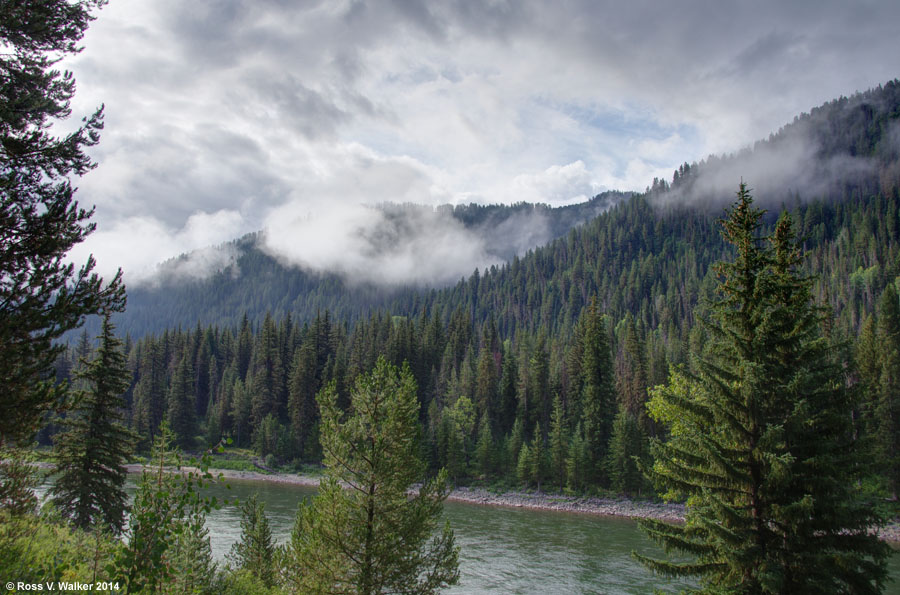 Storm clouds clear over the Snake River at Station Creek campground, Wyoming