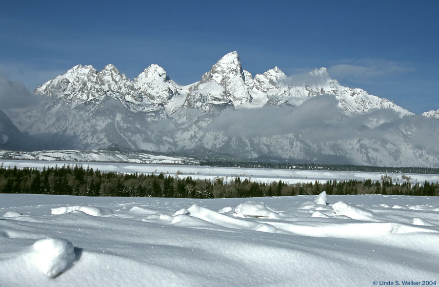Snow drifts and mountains, Grand Teton National Park, Wyoming